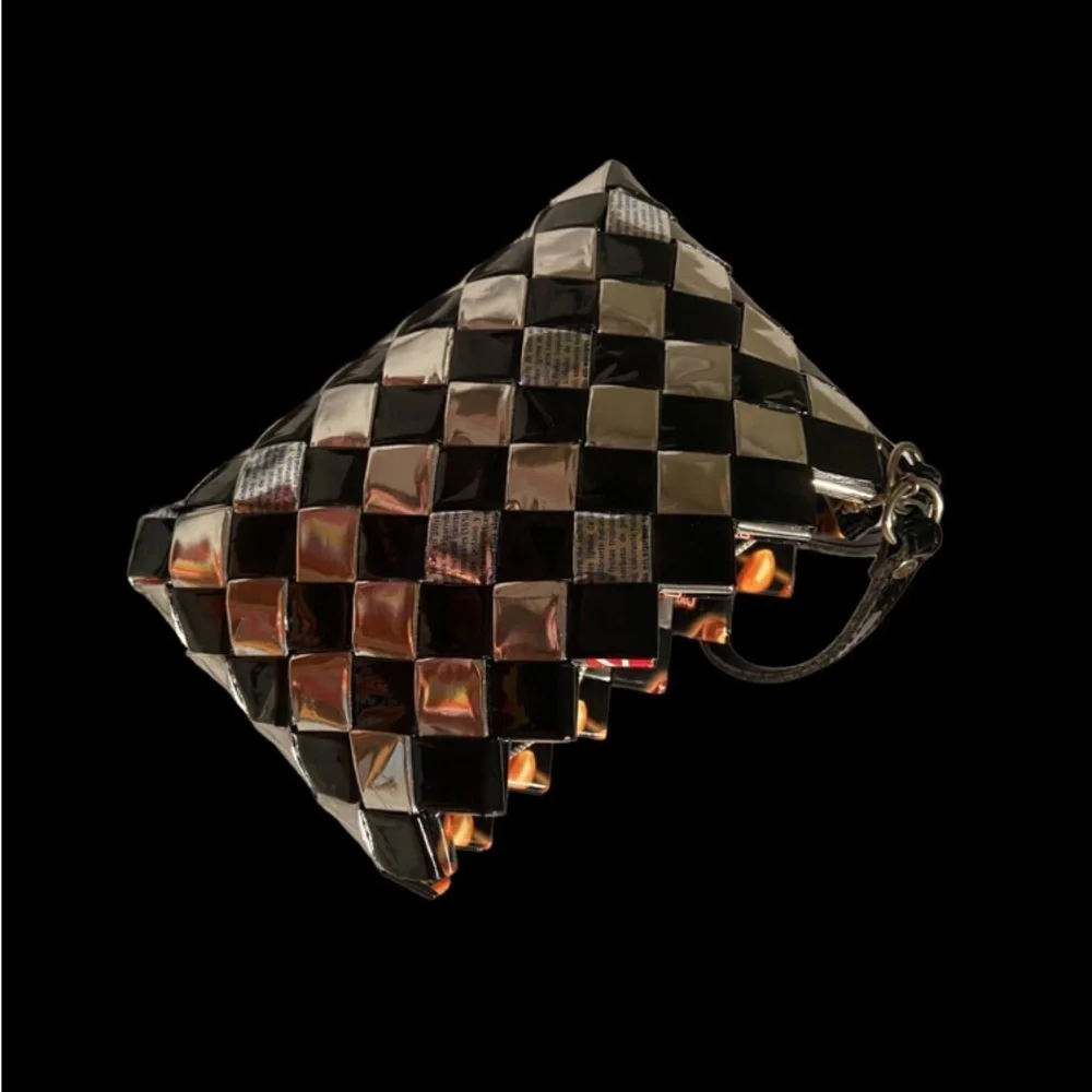 Nahui Ollin black and silver checker board wristlet